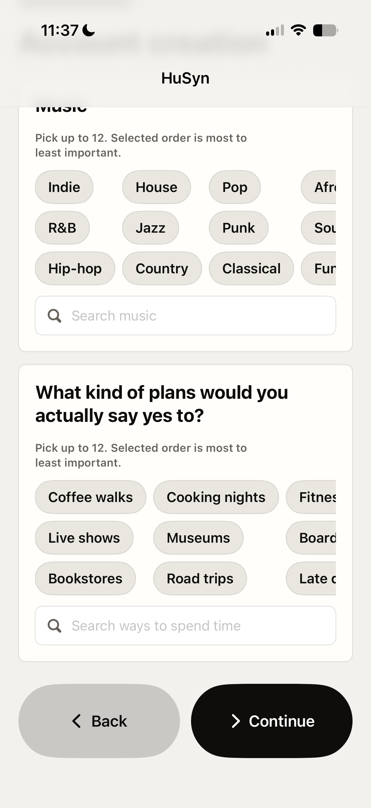 HuSyn music tastes and plans people would enjoy together